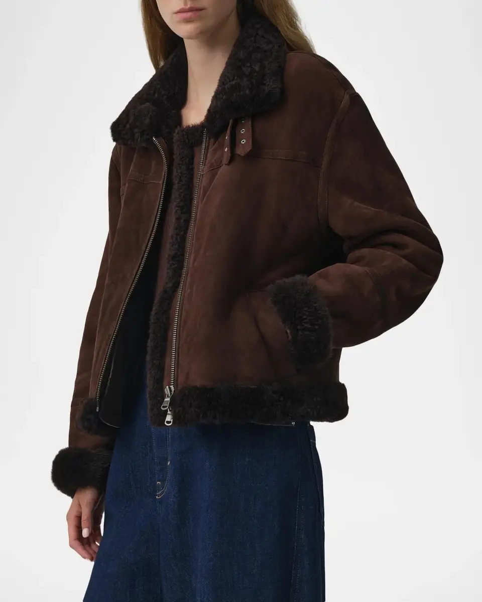 Simkhai Cassia Suede Cropped Jacket with Shearling Trim | Thumbnail 4