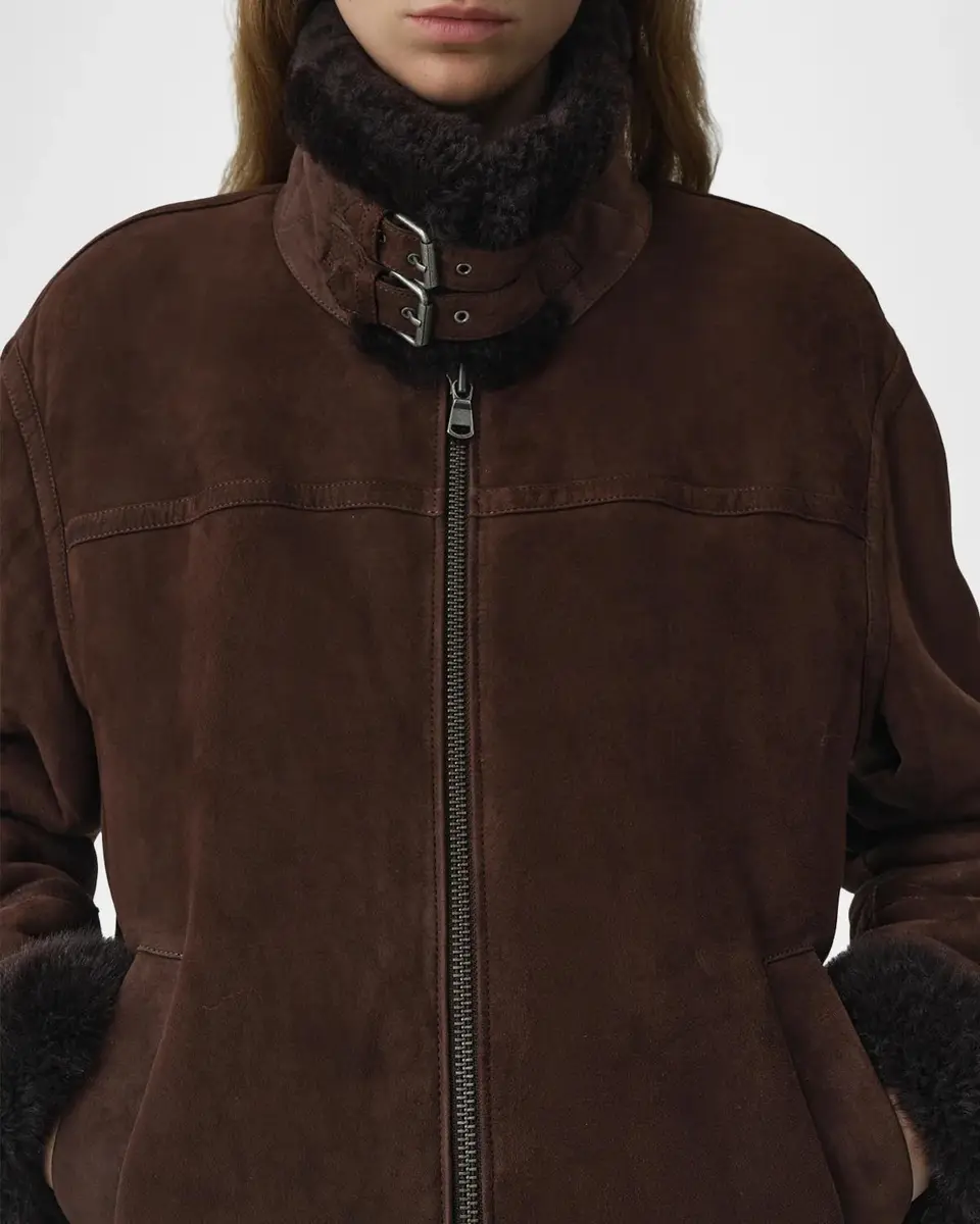 Simkhai Cassia Suede Cropped Jacket with Shearling Trim | Thumbnail 5