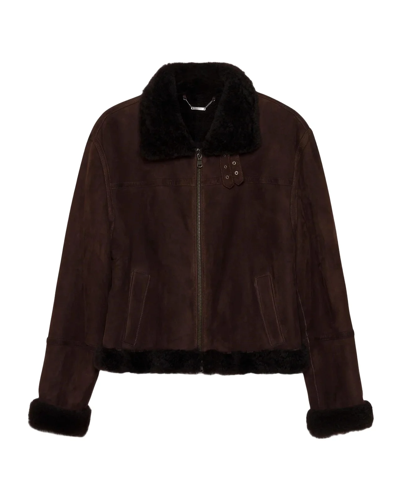 Simkhai Cassia Suede Cropped Jacket with Shearling Trim