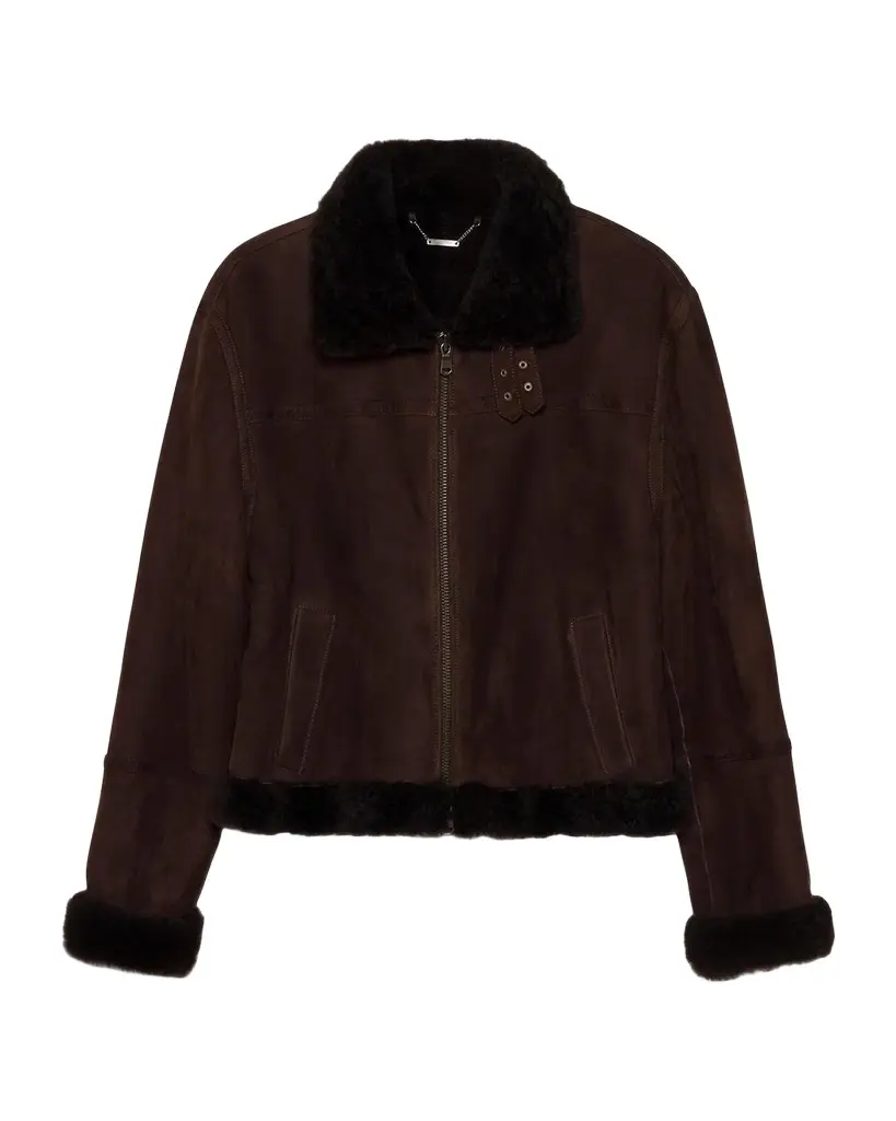 Simkhai Cassia Suede Cropped Jacket with Shearling Trim