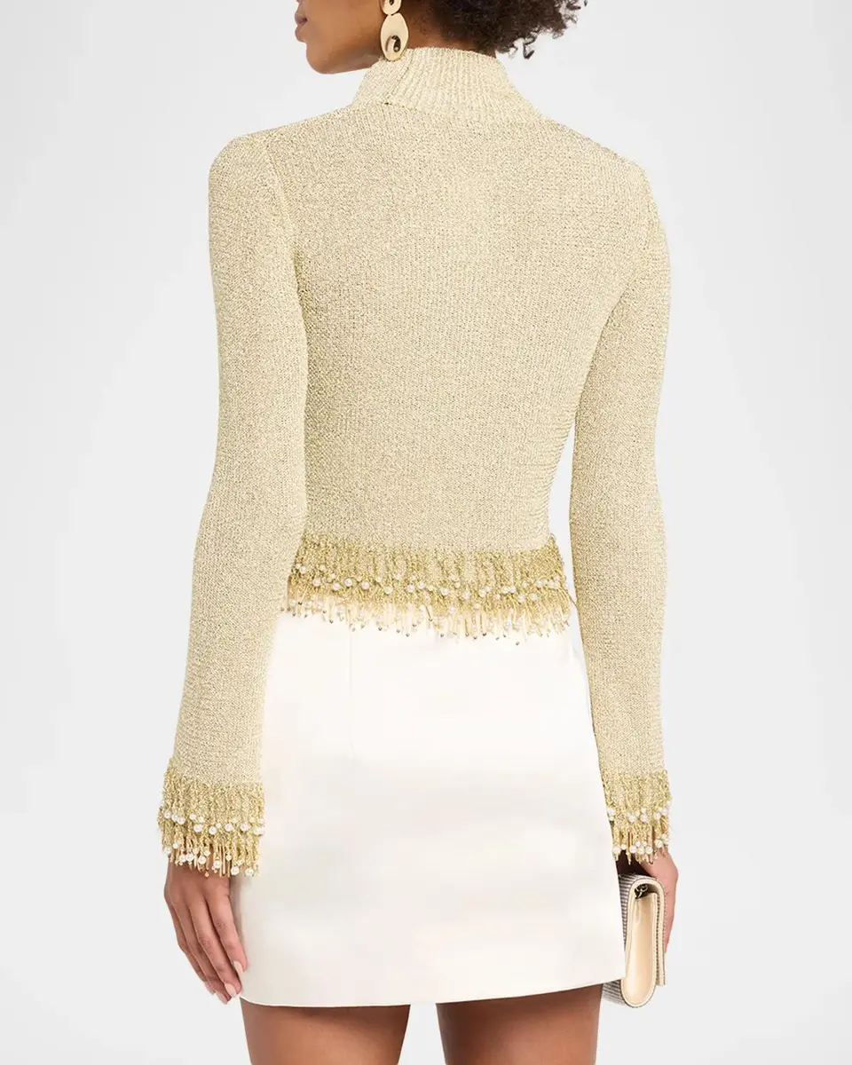 Simkhai Tali Pearly Fringe Mock-Neck Top | Thumbnail 3 Simkhai Tali Pearly Fringe Mock-Neck Top | Thumbnail 3