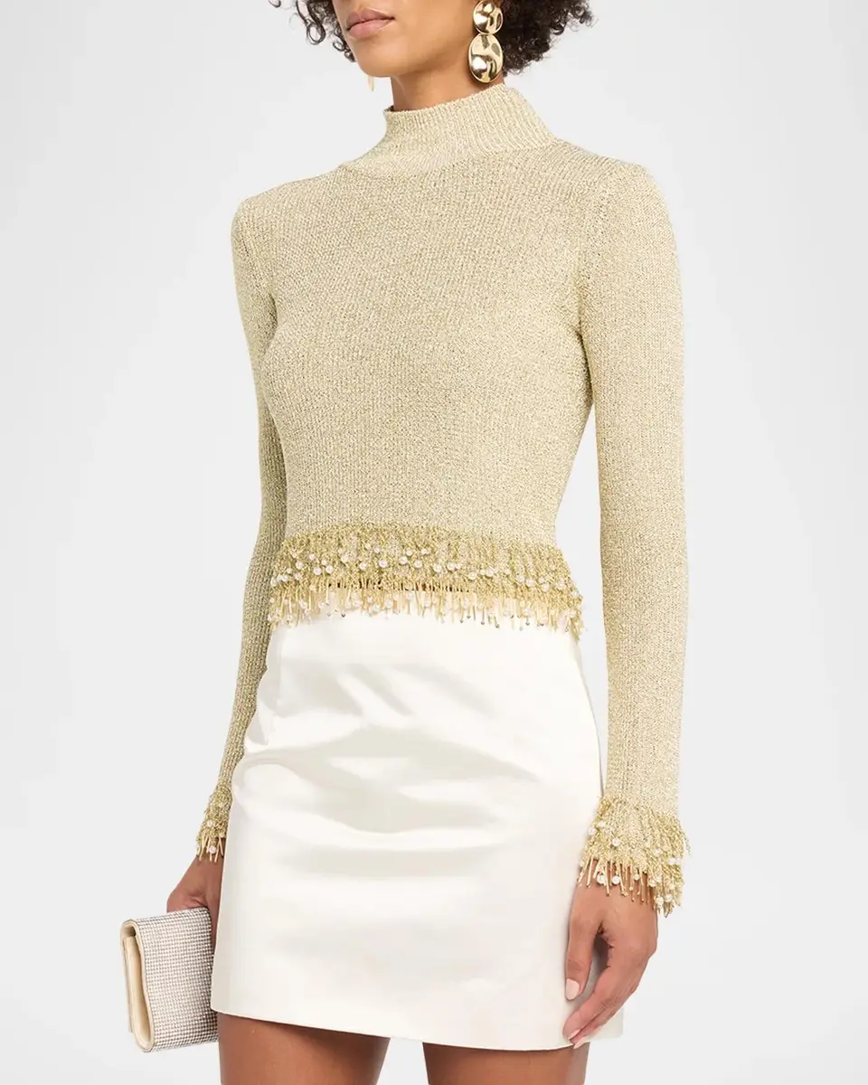 Simkhai Tali Pearly Fringe Mock-Neck Top | Thumbnail 4 Simkhai Tali Pearly Fringe Mock-Neck Top | Thumbnail 4