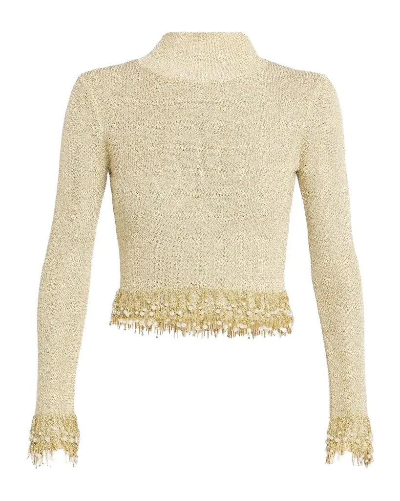 Tali Pearly Fringe Mock-Neck Top Tali Pearly Fringe Mock-Neck Top