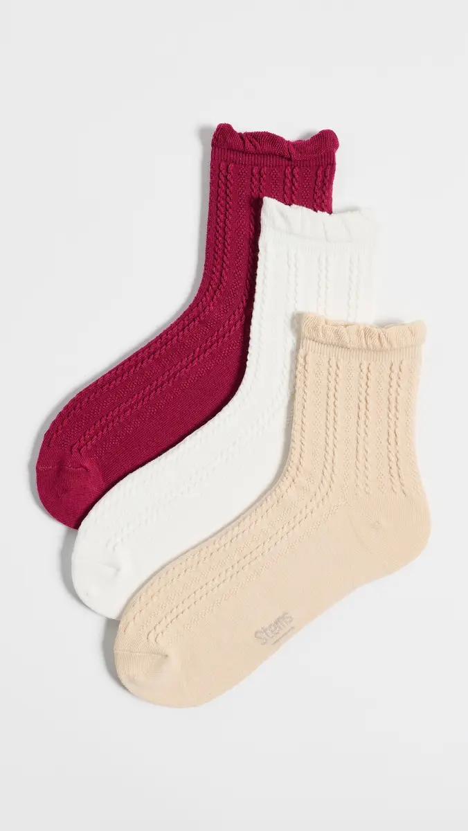 Stems Pointelle Crew Socks 3 Pack | Thumbnail 2