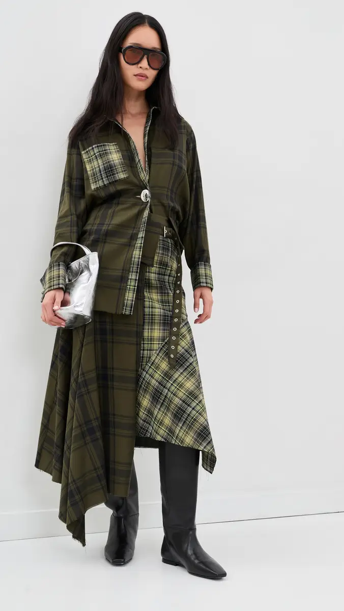 MARQUES ALMEIDA Plaid Overlapping Front Tailored Button Down Shirt | Thumbnail 2