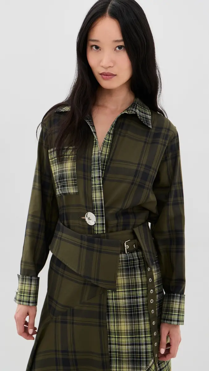 MARQUES ALMEIDA Plaid Overlapping Front Tailored Button Down Shirt | Thumbnail 3