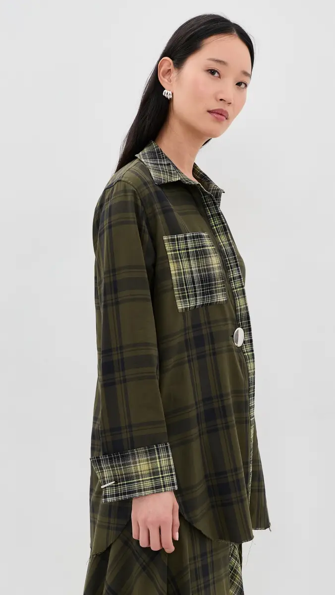 MARQUES ALMEIDA Plaid Overlapping Front Tailored Button Down Shirt | Thumbnail 5
