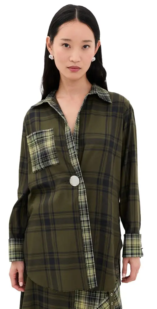MARQUES ALMEIDA Plaid Overlapping Front Tailored Button Down Shirt