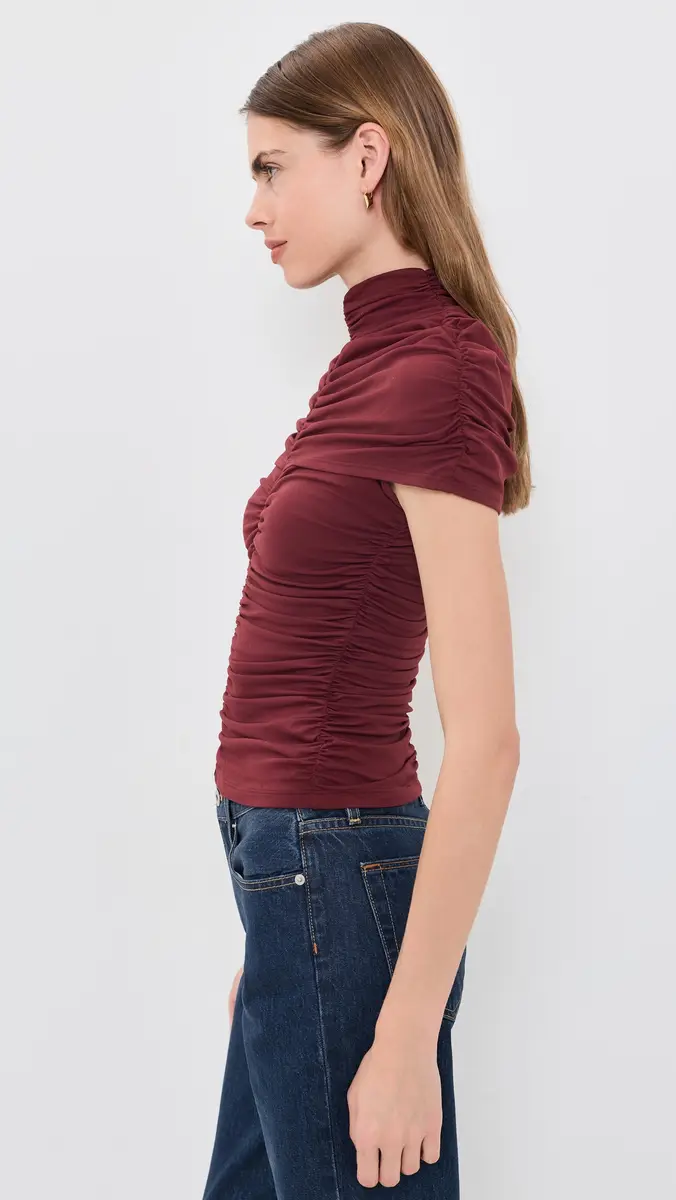 susana monaco Mock Neck Overlay Gathered Top | Thumbnail 4