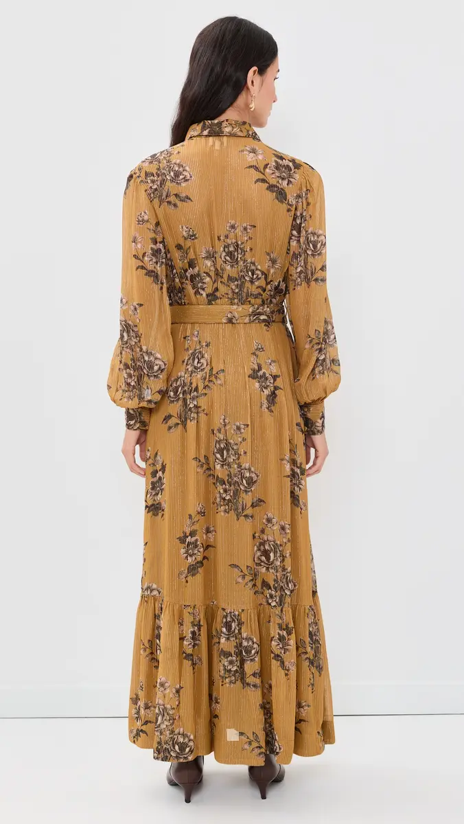 Hemant & Nandita Long Shirt Dress with Buckle Belt & Slip Gold | Thumbnail 4 Hemant & Nandita Long Shirt Dress with Buckle Belt & Slip Gold | Thumbnail 4