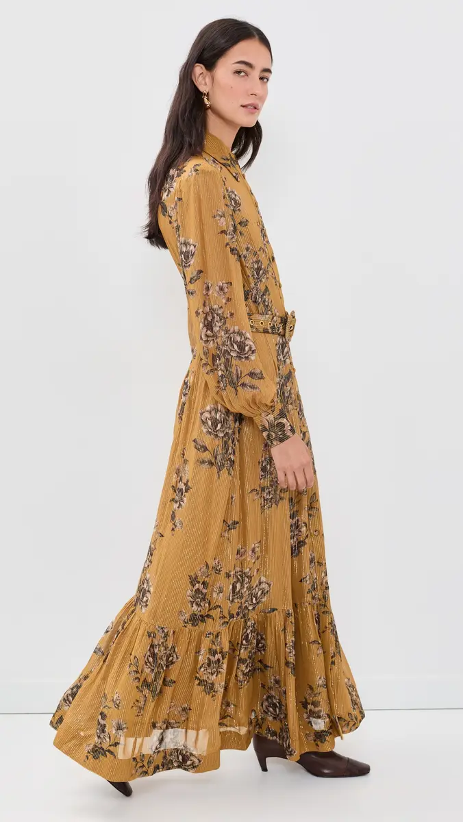 Hemant & Nandita Long Shirt Dress with Buckle Belt & Slip Gold | Thumbnail 5 Hemant & Nandita Long Shirt Dress with Buckle Belt & Slip Gold | Thumbnail 5