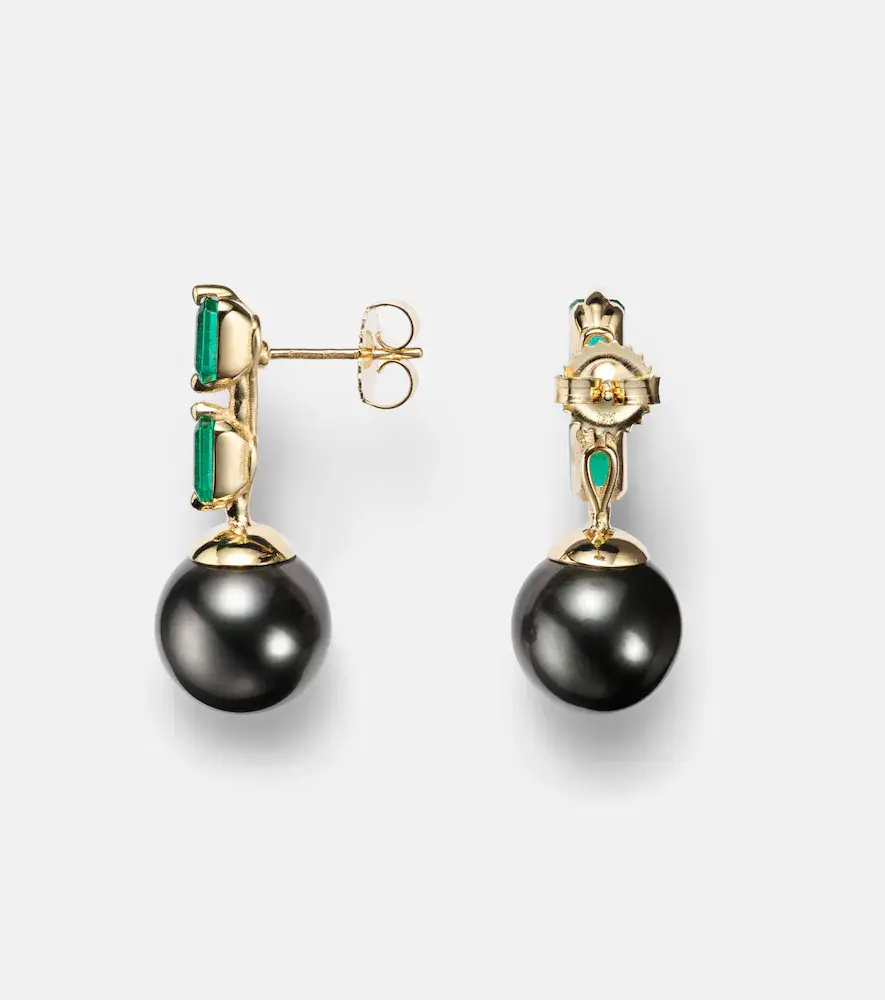 Suzanne Kalan 18kt gold drop earrings with pearls and emeralds | Thumbnail 2 Suzanne Kalan 18kt gold drop earrings with pearls and emeralds | Thumbnail 2