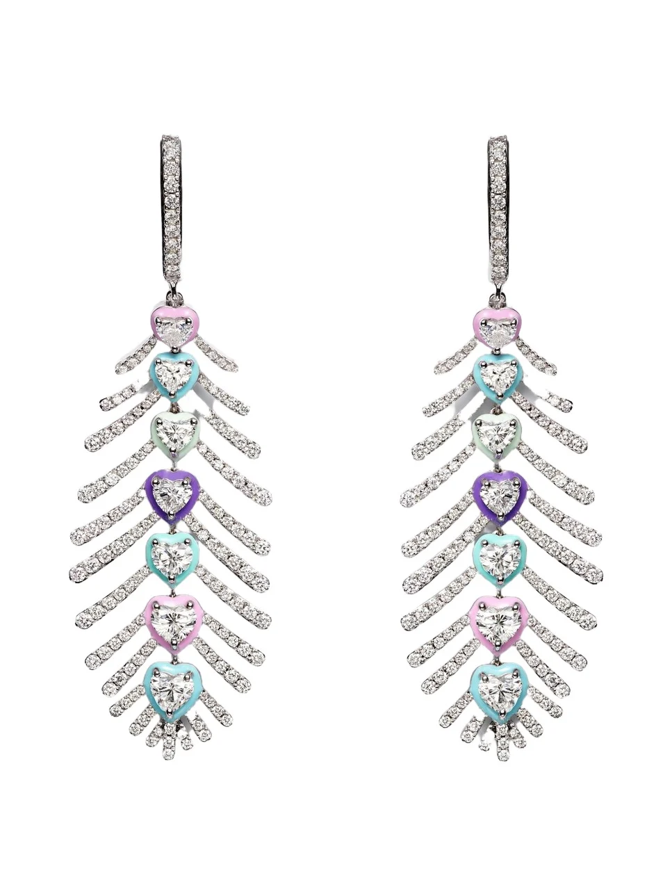 Candy Crush Feather 18kt white gold drop earrings with diamonds