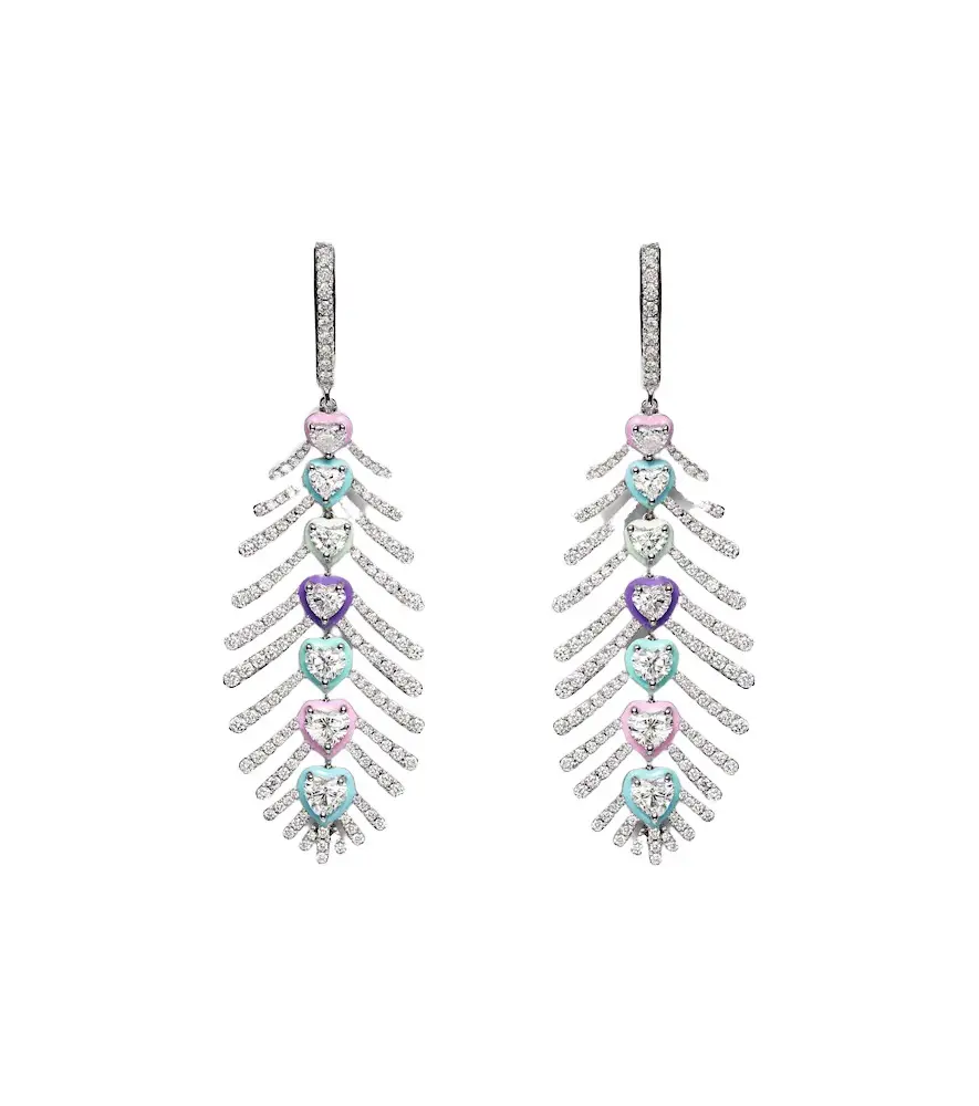 Candy Crush Feather 18kt white gold drop earrings with diamonds