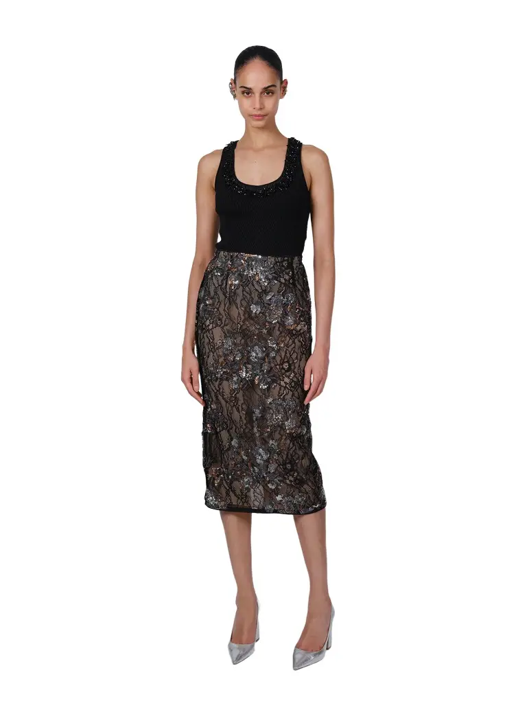 The Clarissa pencil skirt in embroidered lace The Clarissa pencil skirt in embroidered lace