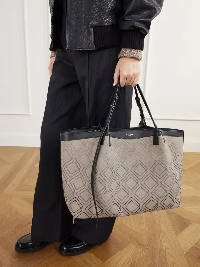 Serapian Secret Embroidered Felted Leather-trimmed Wool Tote | Thumbnail 2