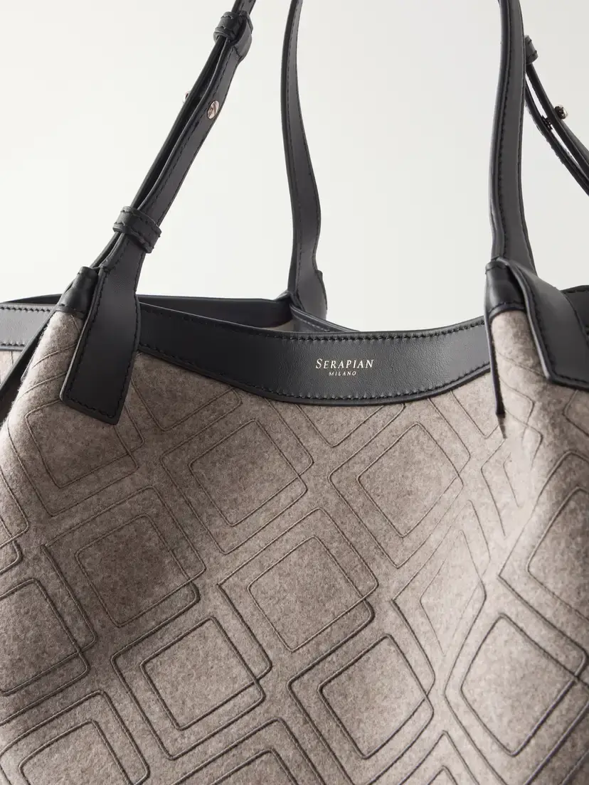 Serapian Secret Embroidered Felted Leather-trimmed Wool Tote | Thumbnail 5