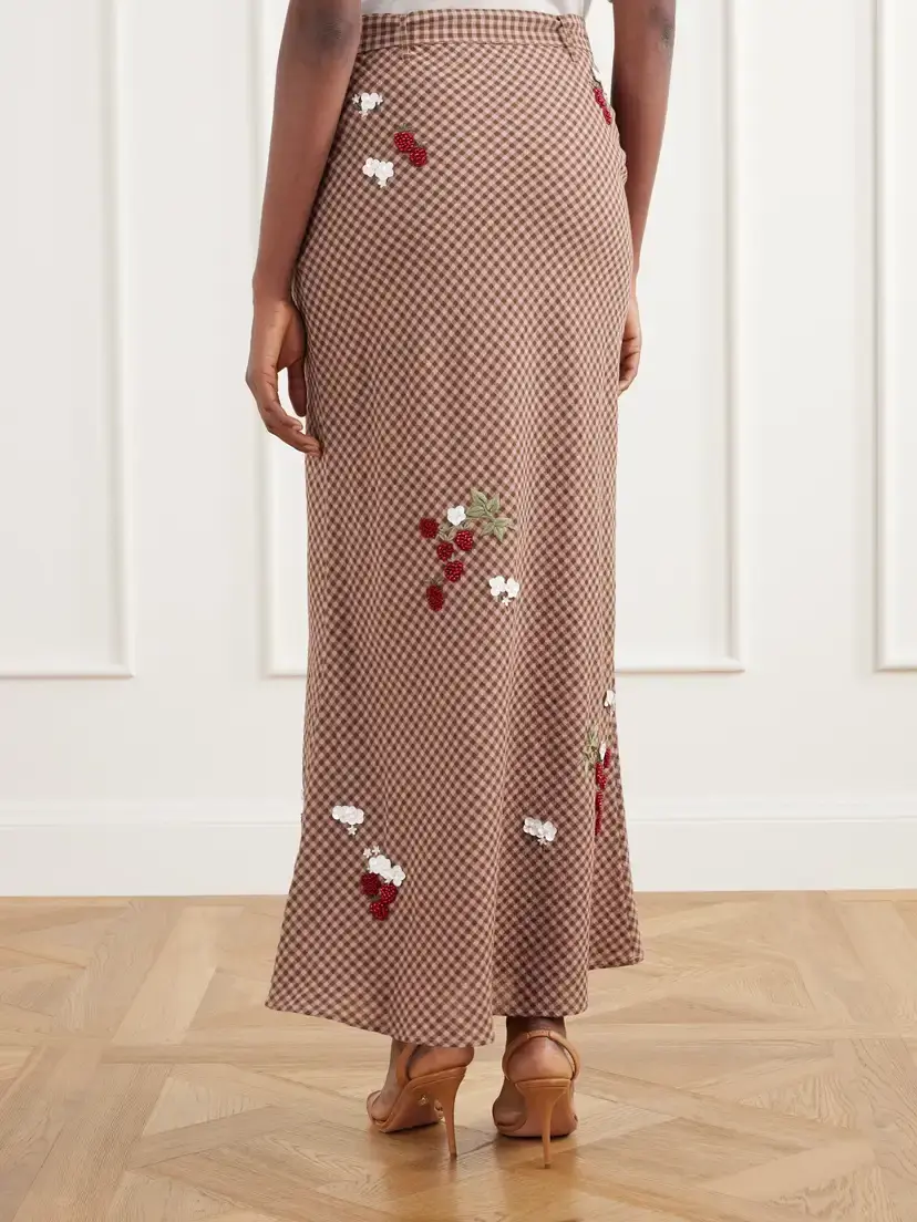 BERNADETTE Chuck Belted Bead-embellished Checked Wool Maxi Skirt | Thumbnail 4 BERNADETTE Chuck Belted Bead-embellished Checked Wool Maxi Skirt | Thumbnail 4