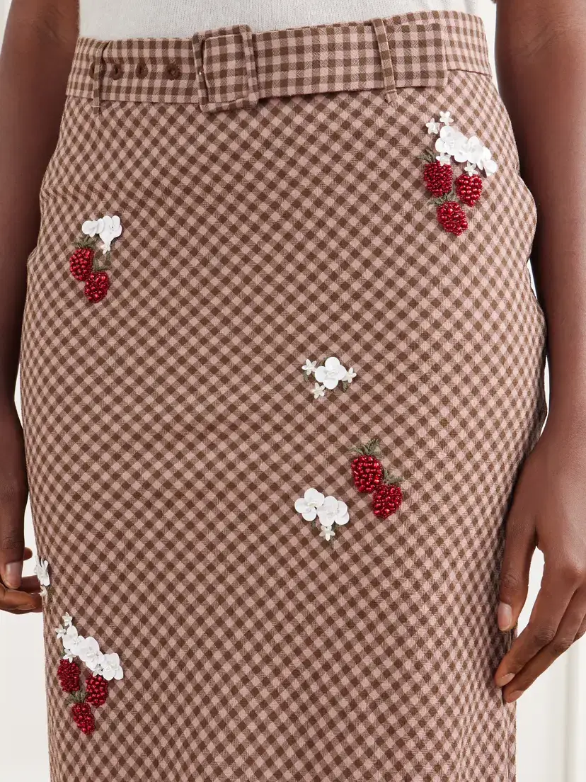 BERNADETTE Chuck Belted Bead-embellished Checked Wool Maxi Skirt | Thumbnail 5 BERNADETTE Chuck Belted Bead-embellished Checked Wool Maxi Skirt | Thumbnail 5