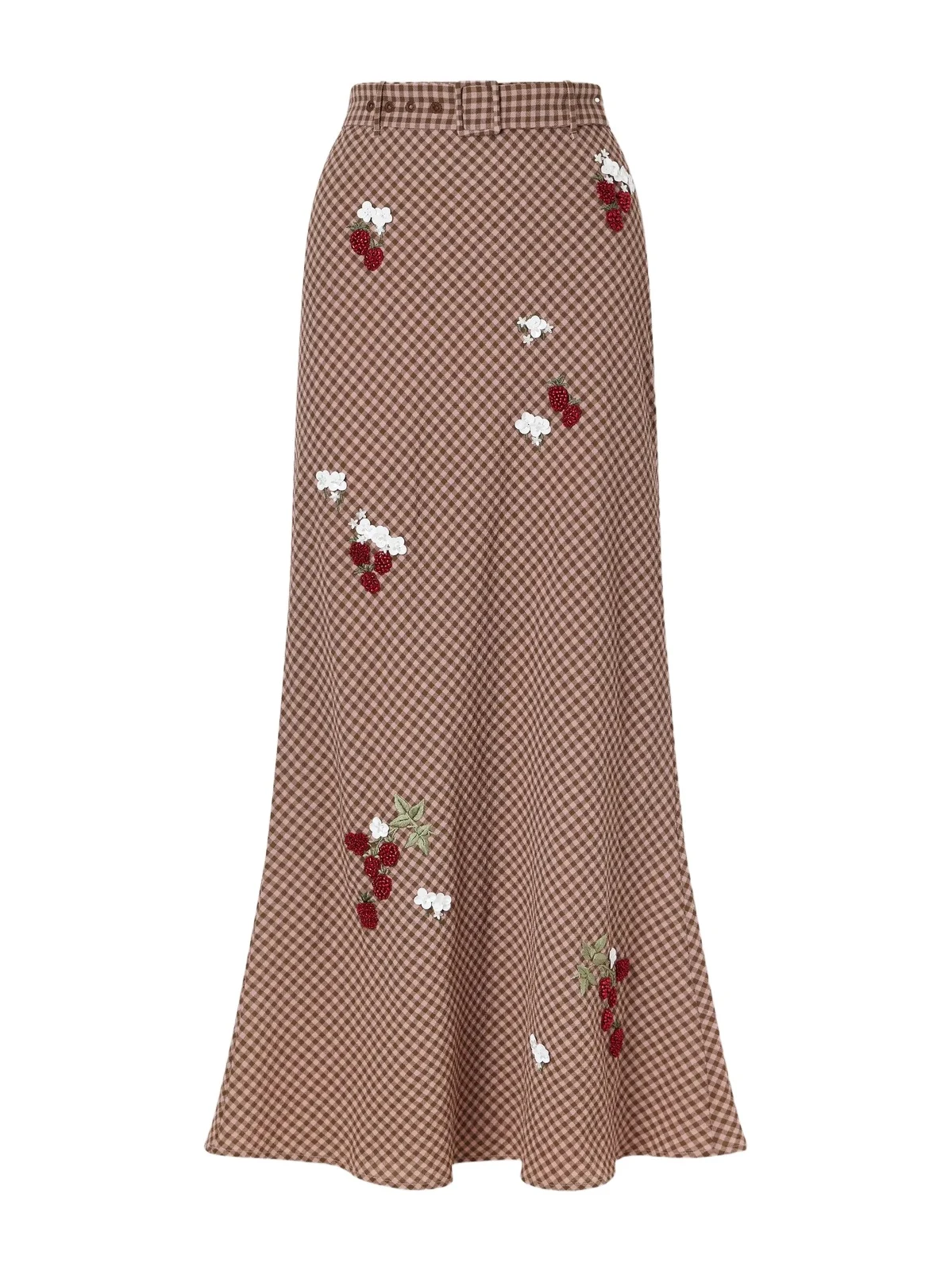 BERNADETTE Chuck Belted Bead-embellished Checked Wool Maxi Skirt