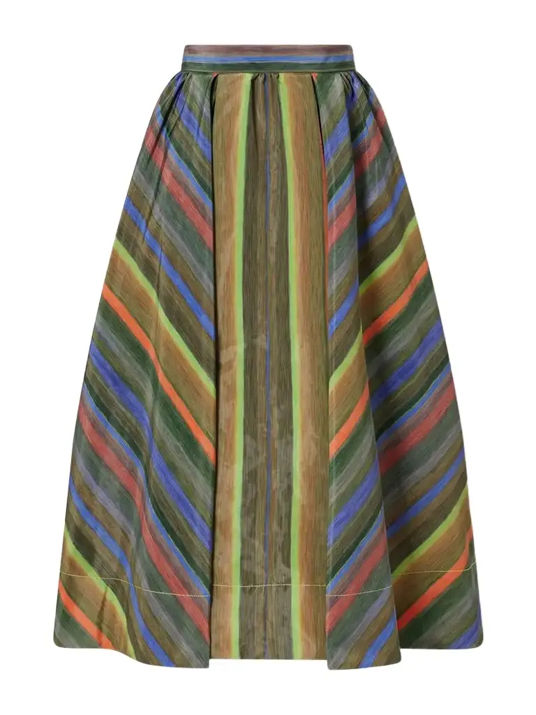 Christopher John Rogers Louis Pleated Printed Taffeta Midi Skirt