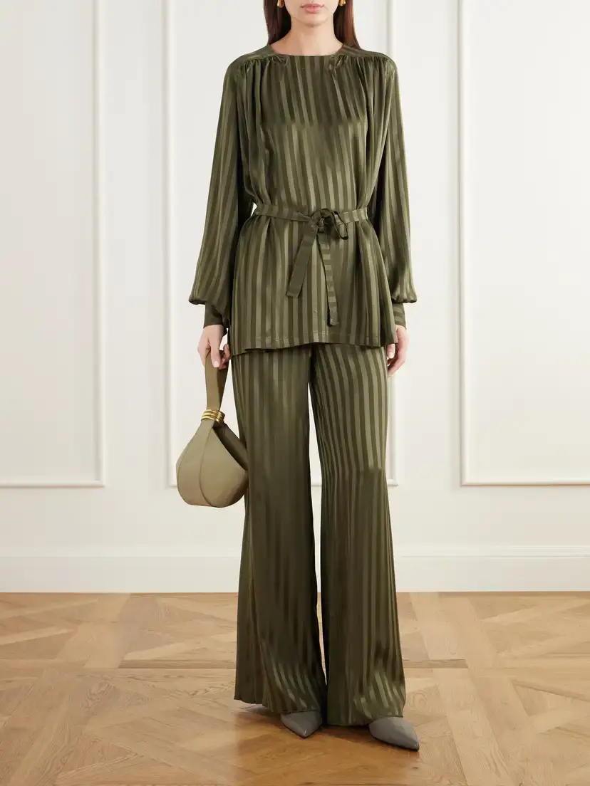 Giuliva Heritage The Tea Tunic Belted Striped Silk-jacquard Blouse | Thumbnail 2 Giuliva Heritage The Tea Tunic Belted Striped Silk-jacquard Blouse | Thumbnail 2