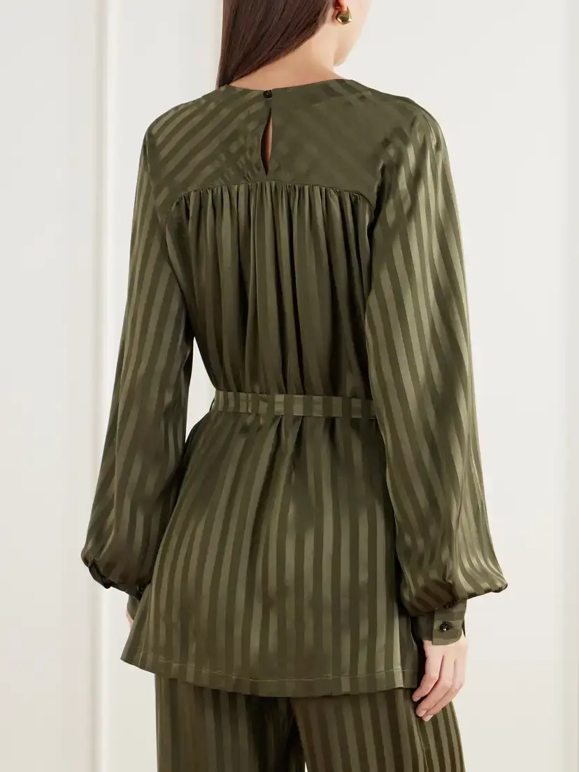 Giuliva Heritage The Tea Tunic Belted Striped Silk-jacquard Blouse | Thumbnail 3 Giuliva Heritage The Tea Tunic Belted Striped Silk-jacquard Blouse | Thumbnail 3