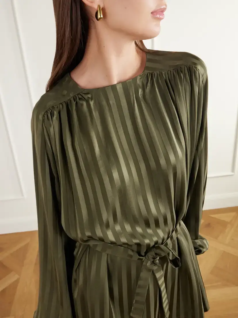 Giuliva Heritage The Tea Tunic Belted Striped Silk-jacquard Blouse | Thumbnail 4 Giuliva Heritage The Tea Tunic Belted Striped Silk-jacquard Blouse | Thumbnail 4