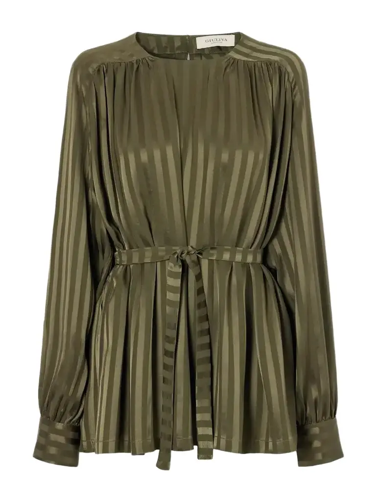 Giuliva Heritage The Tea Tunic Belted Striped Silk-jacquard Blouse