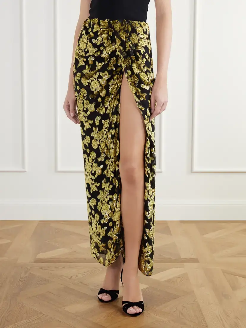 Balmain Gathered Devoré-velvet Maxi Skirt | Thumbnail 3 Balmain Gathered Devoré-velvet Maxi Skirt | Thumbnail 3