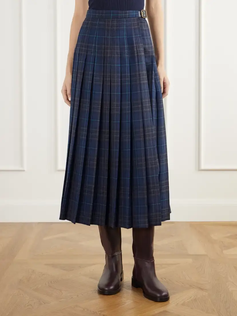 Burberry Elydia Belted Pleated Checked Wool-blend Twill Midi Skirt | Thumbnail 3 Burberry Elydia Belted Pleated Checked Wool-blend Twill Midi Skirt | Thumbnail 3