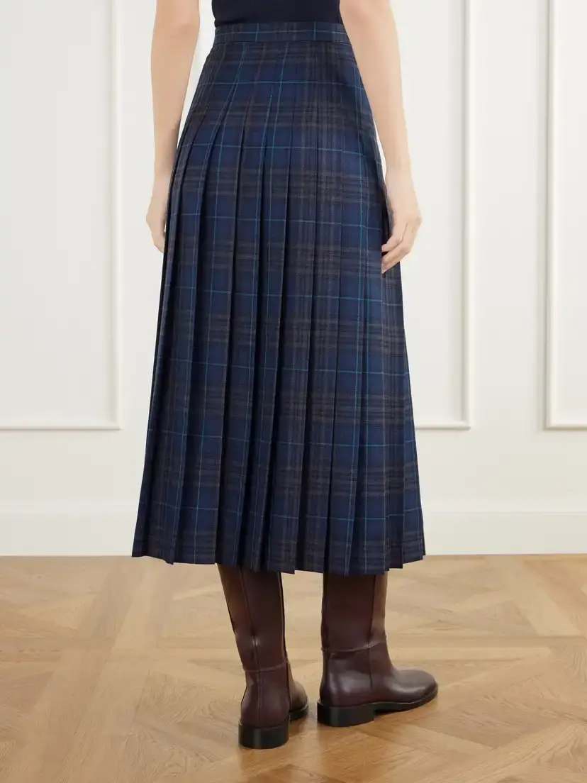 Burberry Elydia Belted Pleated Checked Wool-blend Twill Midi Skirt | Thumbnail 4 Burberry Elydia Belted Pleated Checked Wool-blend Twill Midi Skirt | Thumbnail 4