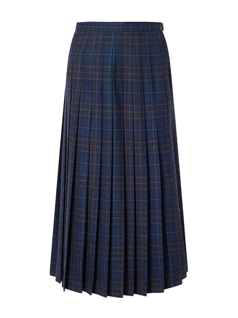 Burberry Elydia Belted Pleated Checked Wool-blend Twill Midi Skirt