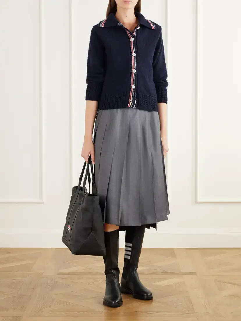 Thom Browne Tool Striped Grosgrain-trimmed Full-grain Leather Tote | Thumbnail 3