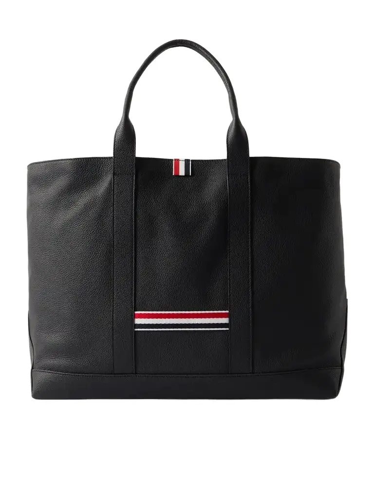 Thom Browne Tool Striped Grosgrain-trimmed Full-grain Leather Tote