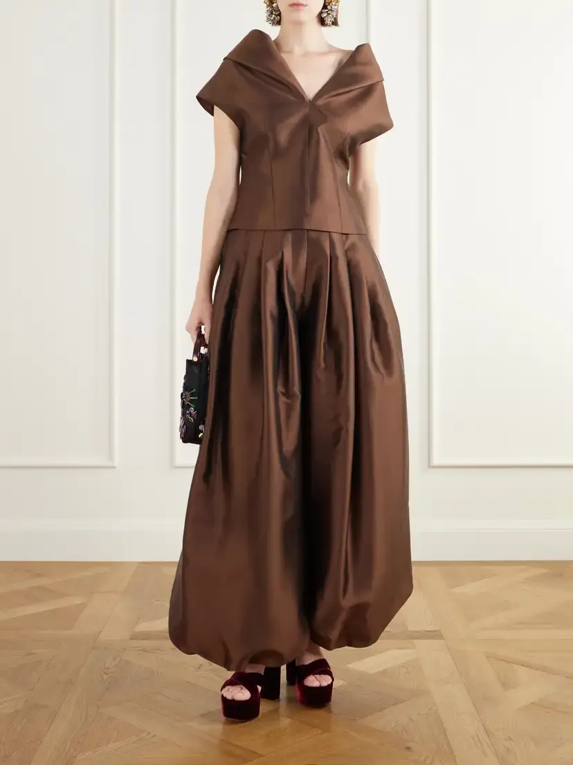 Christopher John Rogers Pleated Darted Silk And Wool-blend Twill Top | Thumbnail 2 Christopher John Rogers Pleated Darted Silk And Wool-blend Twill Top | Thumbnail 2