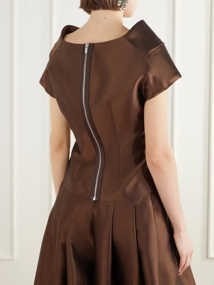 Christopher John Rogers Pleated Darted Silk And Wool-blend Twill Top | Thumbnail 3 Christopher John Rogers Pleated Darted Silk And Wool-blend Twill Top | Thumbnail 3