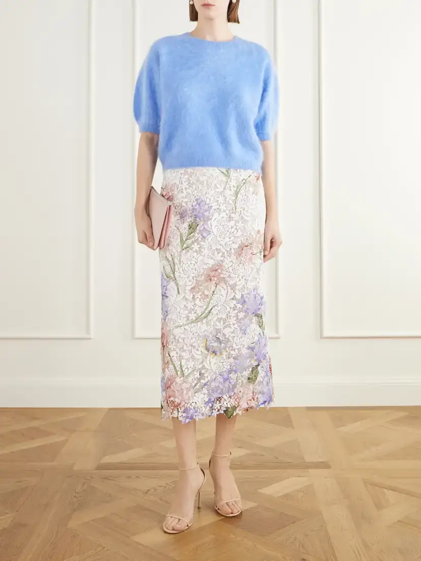 Oscar de la Renta Floral-print Scalloped Guipure-lace Midi Skirt | Thumbnail 2 Oscar de la Renta Floral-print Scalloped Guipure-lace Midi Skirt | Thumbnail 2