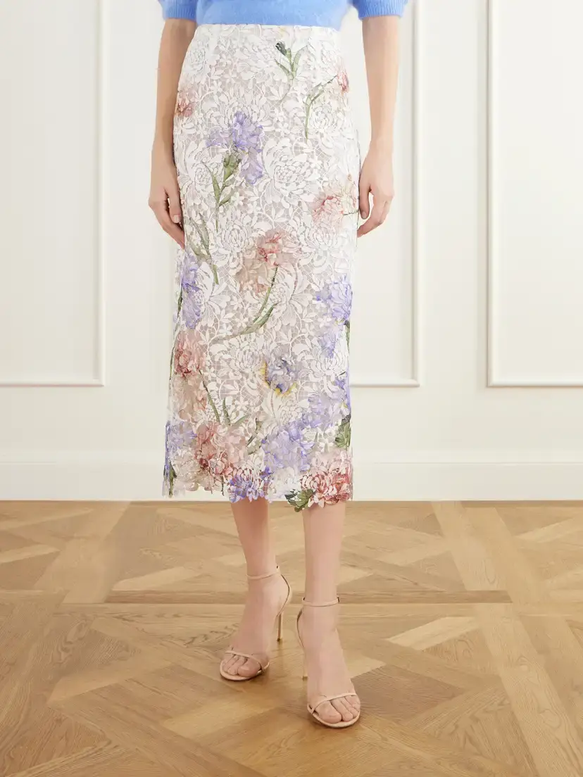 Oscar de la Renta Floral-print Scalloped Guipure-lace Midi Skirt | Thumbnail 3 Oscar de la Renta Floral-print Scalloped Guipure-lace Midi Skirt | Thumbnail 3