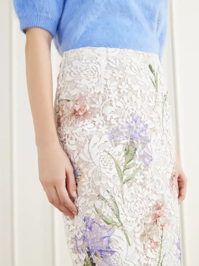 Oscar de la Renta Floral-print Scalloped Guipure-lace Midi Skirt | Thumbnail 5 Oscar de la Renta Floral-print Scalloped Guipure-lace Midi Skirt | Thumbnail 5