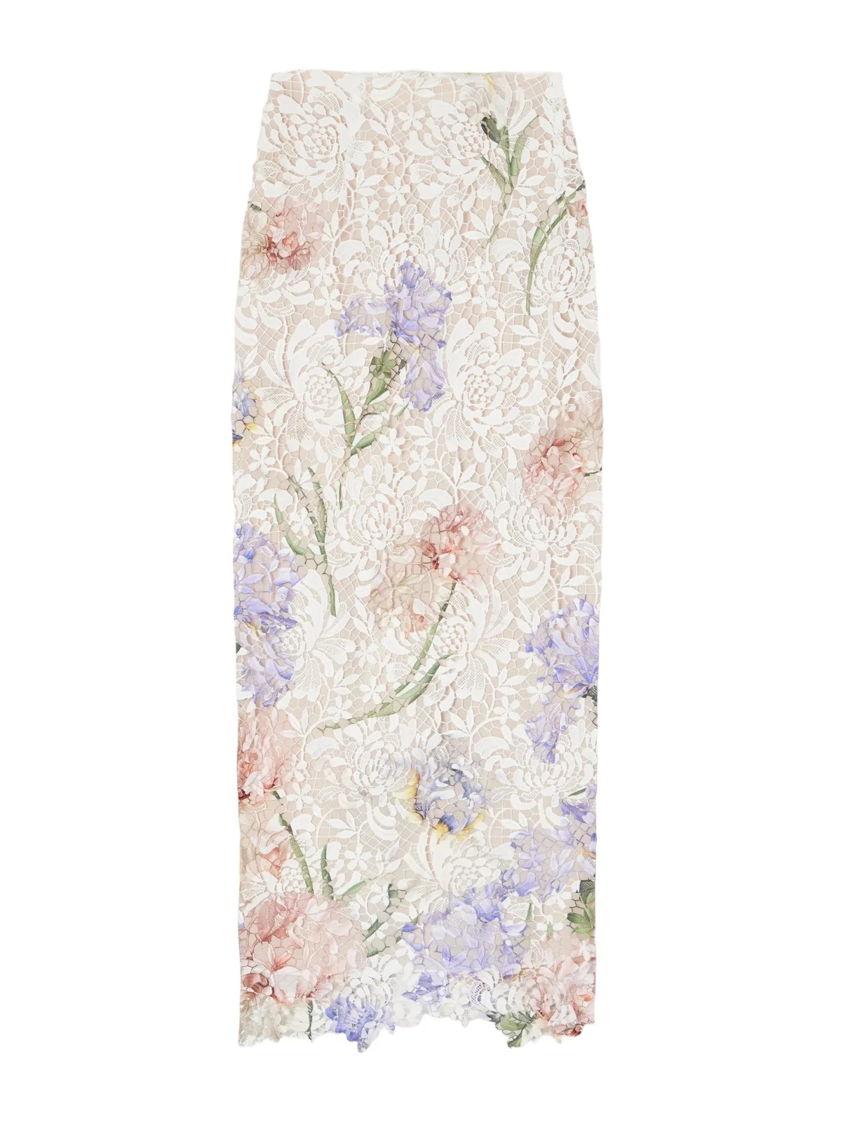 Oscar de la Renta Floral-print Scalloped Guipure-lace Midi Skirt