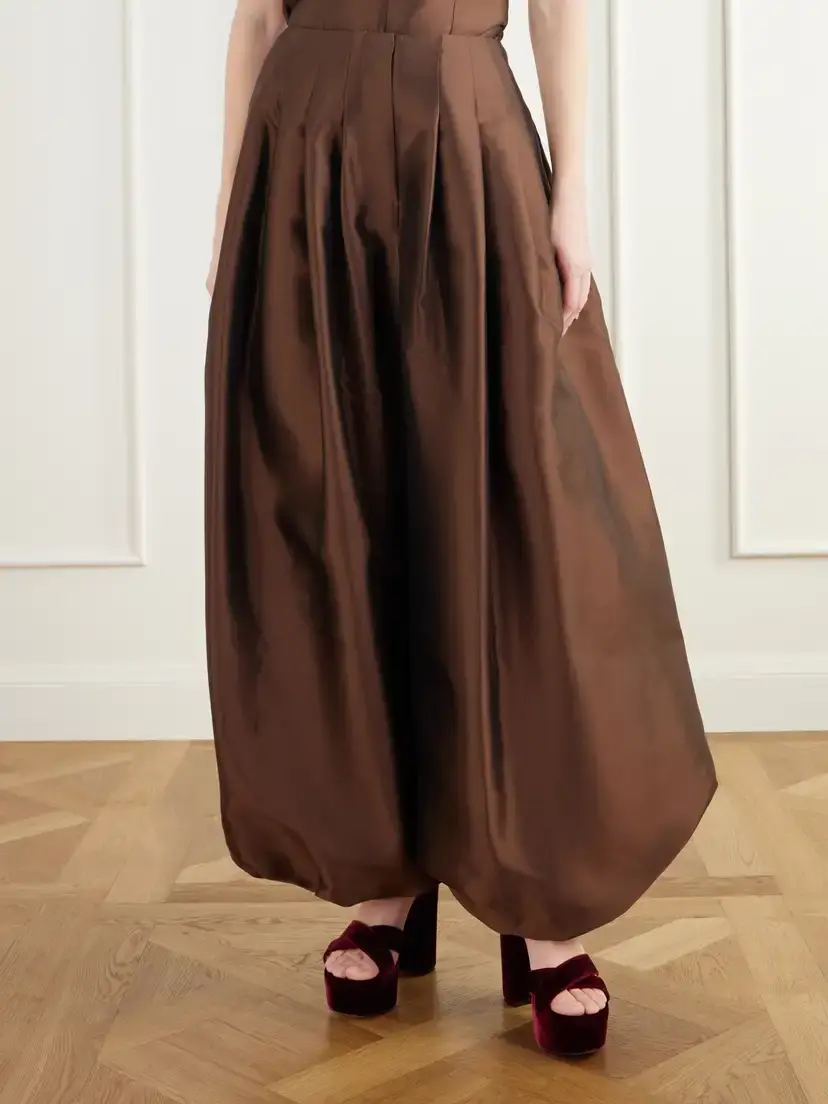 Christopher John Rogers Pleated Silk And Wool-blend Satin Wide-leg Pants | Thumbnail 3 Christopher John Rogers Pleated Silk And Wool-blend Satin Wide-leg Pants | Thumbnail 3