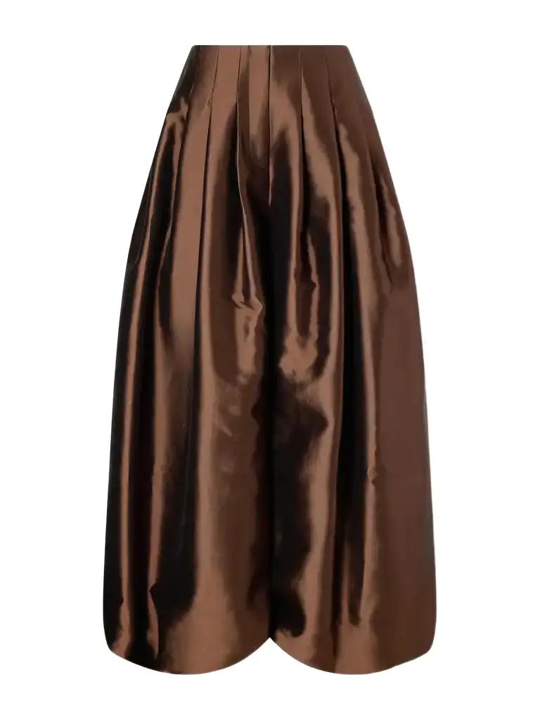 Pleated Silk And Wool-blend Satin Wide-leg Pants