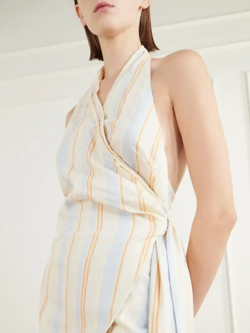 SIR. Pernille Frayed Striped Woven Wrap Halterneck Mini Dress | Thumbnail 4 SIR. Pernille Frayed Striped Woven Wrap Halterneck Mini Dress | Thumbnail 4