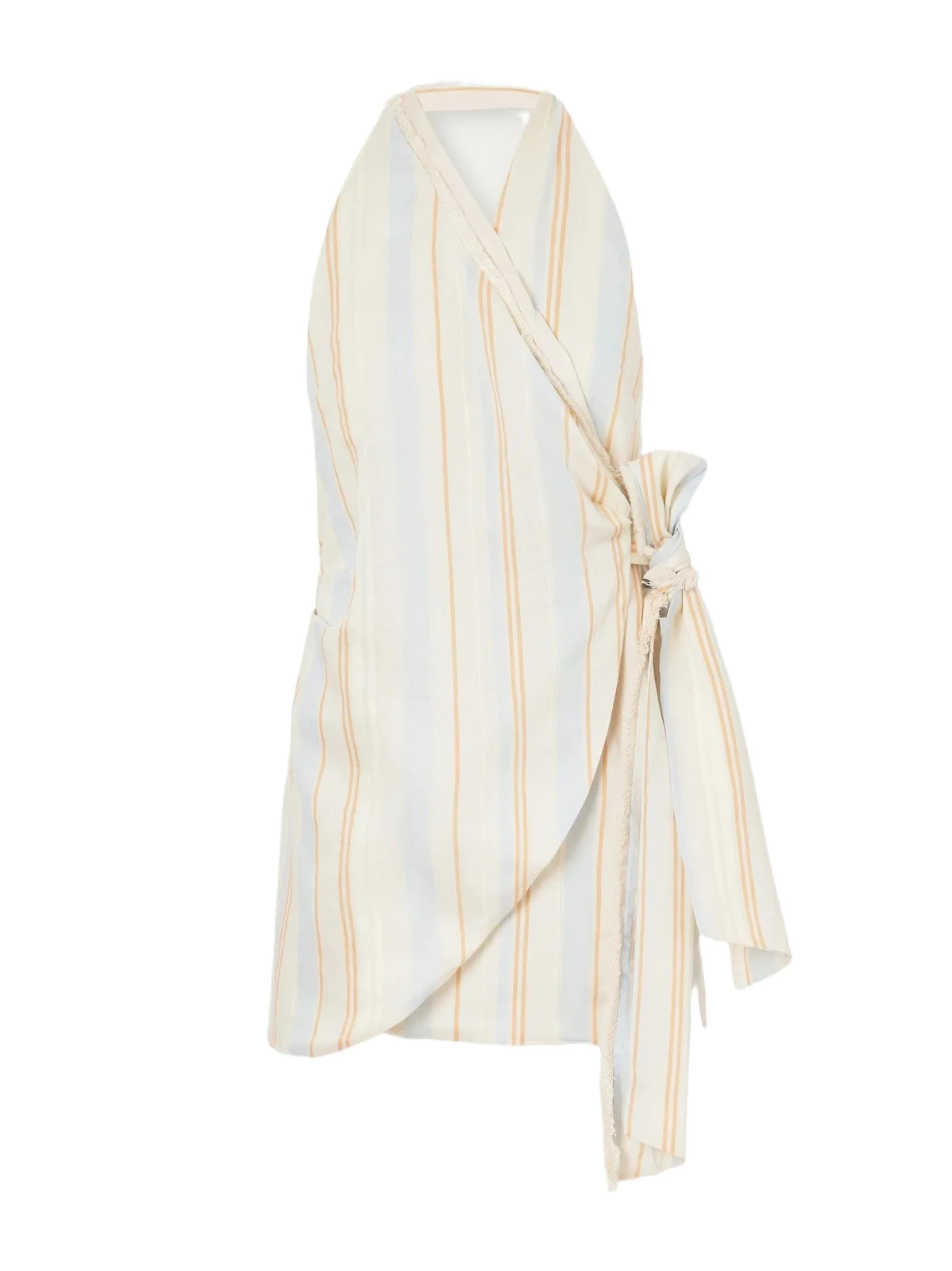 SIR. Pernille Frayed Striped Woven Wrap Halterneck Mini Dress