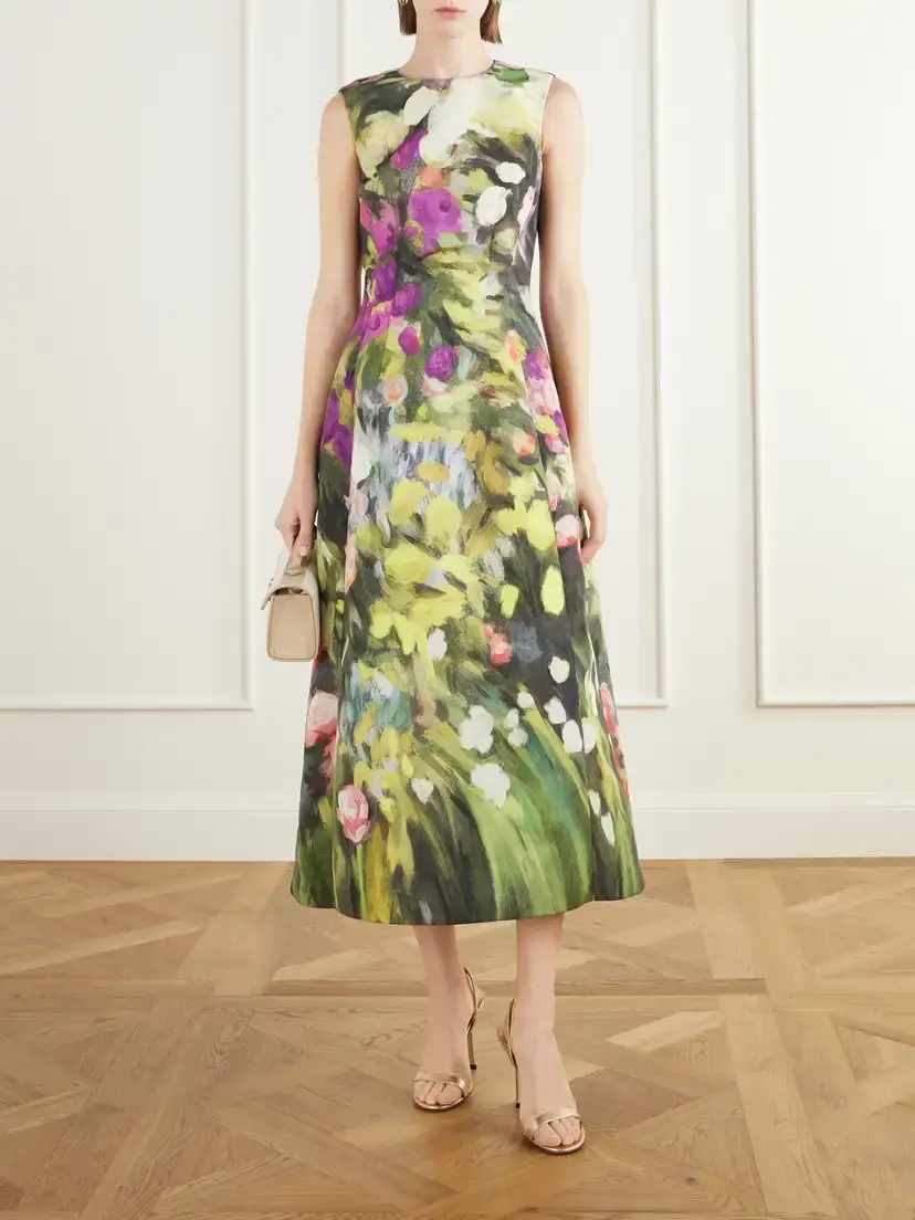 Oscar de la Renta Darted Floral-print Faille Midi Dress | Thumbnail 2 Oscar de la Renta Darted Floral-print Faille Midi Dress | Thumbnail 2