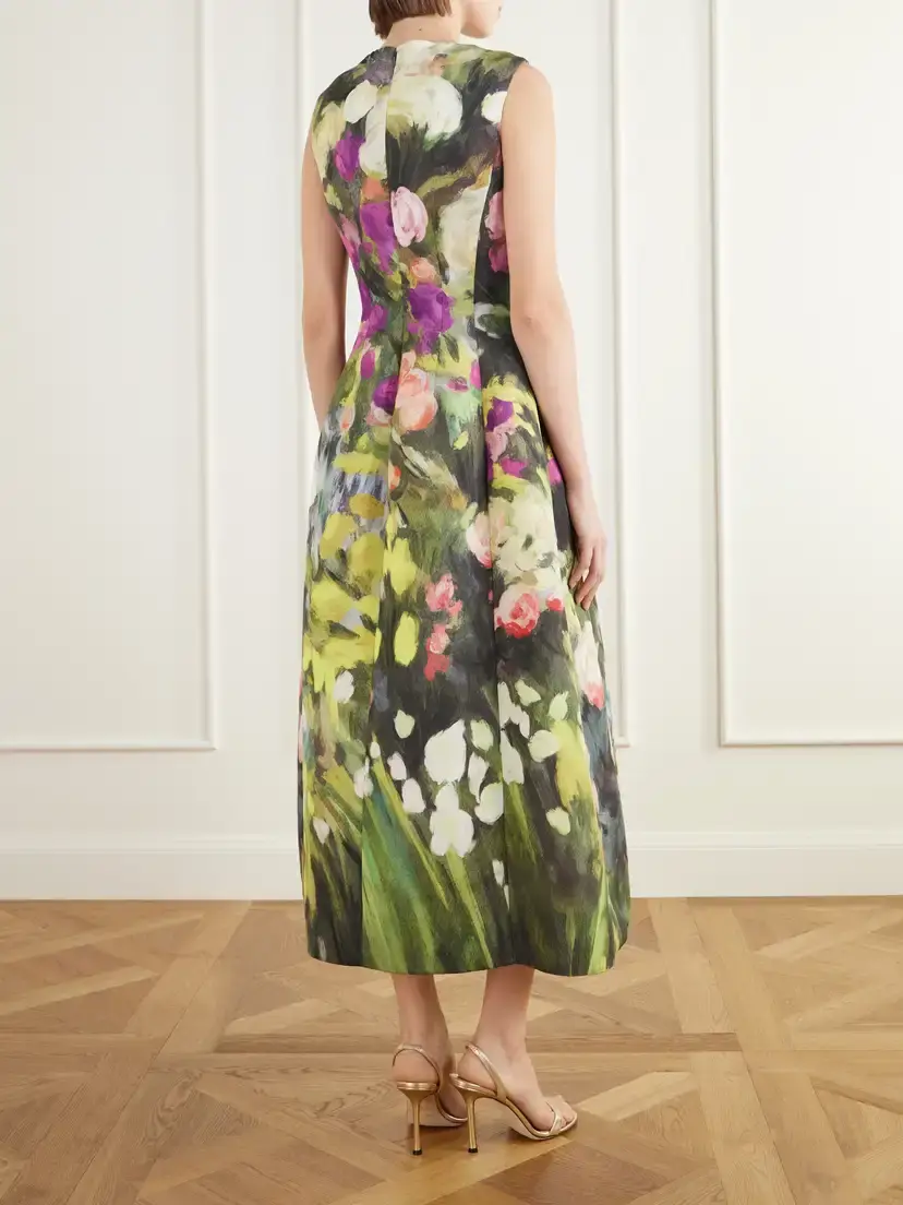 Oscar de la Renta Darted Floral-print Faille Midi Dress | Thumbnail 3 Oscar de la Renta Darted Floral-print Faille Midi Dress | Thumbnail 3
