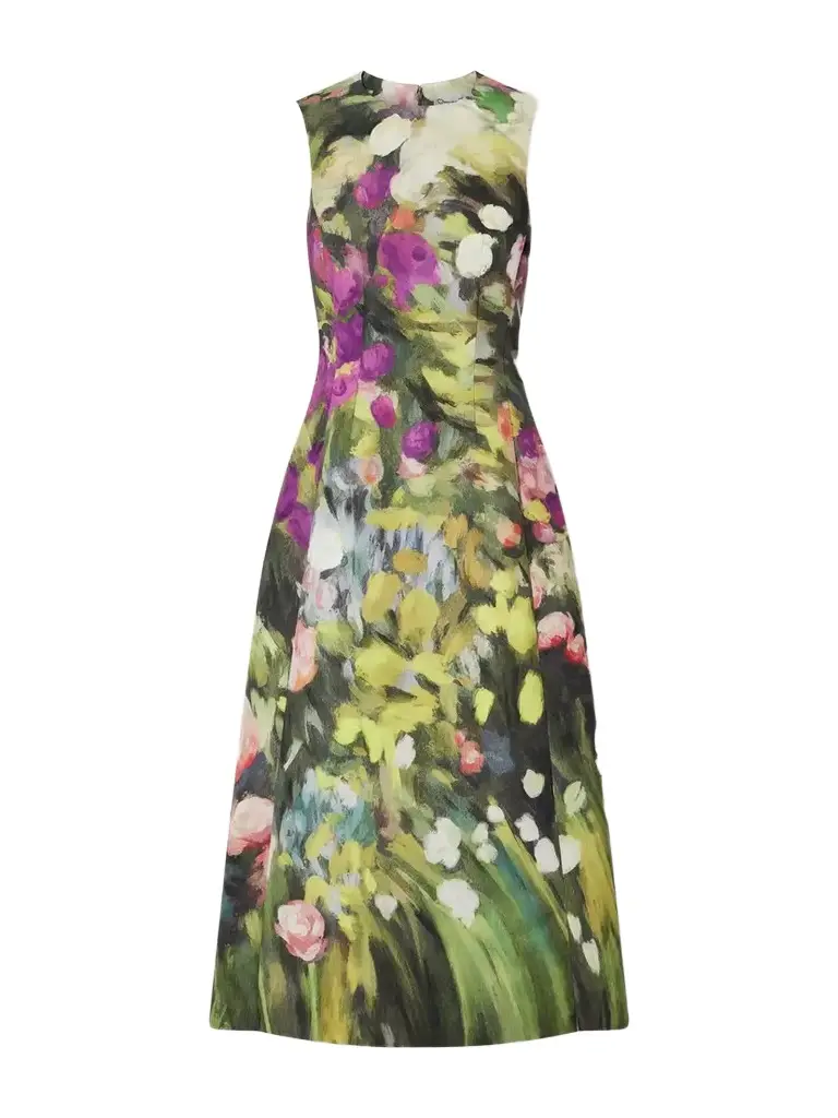 Oscar de la Renta Darted Floral-print Faille Midi Dress
