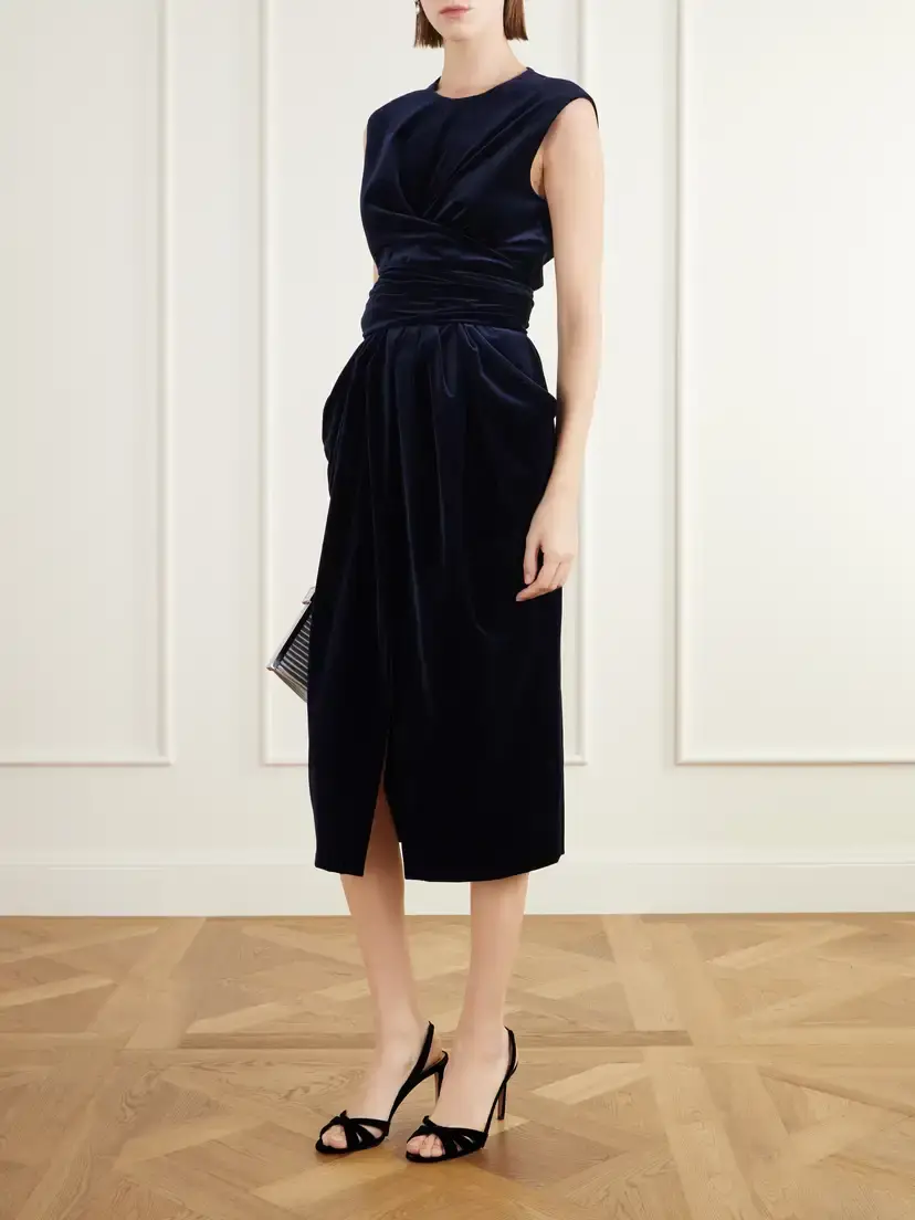 Altuzarra Tippi Gathered Cotton-blend Velvet Midi Dress | Thumbnail 2 Altuzarra Tippi Gathered Cotton-blend Velvet Midi Dress | Thumbnail 2