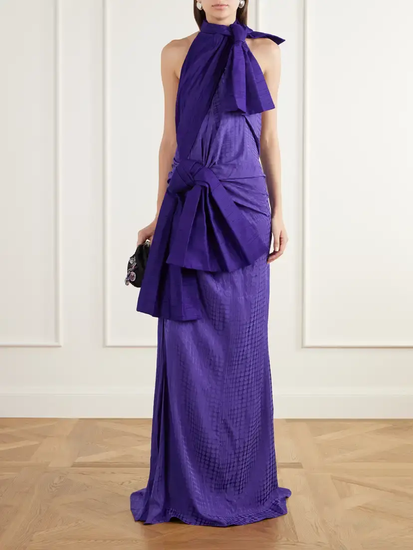 Christopher John Rogers Wiggle Dot Bow-detailed Gathered Jacquard Gown | Thumbnail 2 Christopher John Rogers Wiggle Dot Bow-detailed Gathered Jacquard Gown | Thumbnail 2